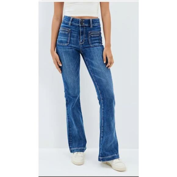 New NWT American Eagle Super High Rise Flare Size 0 - Picture 1 of 13